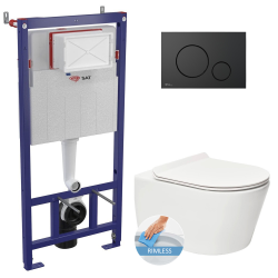 Swiss Aqua Technologies Wall hung toilet set frame + SAT rimless WC with invisible fixings + Softclose seat + Matt black plate