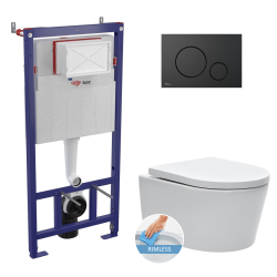 Swiss Aqua Technologies Toilet Pack Frame + SAT Rimless Toilet w/invisible fixings + Soft-Close Seat + Matt Black Flush Plate (SMARTK-SATrimless-M678)