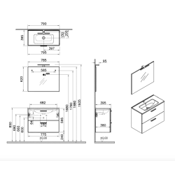 Vitra  Mia Bathroom Unit, Mirror, Washbasin, and LED Lighting Set, 79 x 61 x 39.5 cm - Cordoba (MIASET80C)