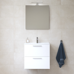 Vitra  Mia Bathroom Unit, Mirror, Washbasin, and LED Lighting Set, 59 x 61 x 39.5 cm - High Gloss White (MIASET60B)