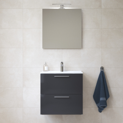 Vitra  Mia Bathroom Unit, Mirror, Washbasin, and LED Lighting, 59 x 61 x 39.5 cm - Glossy Anthracite (MIASET60A)