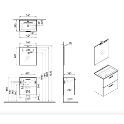 Vitra  Mia Bathroom Unit, Mirror, Washbasin, and LED Lighting, 59 x 61 x 39.5 cm - Glossy Anthracite (MIASET60A)