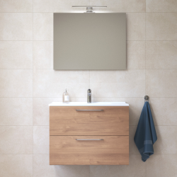 Vitra  Mia Bathroom Unit, Mirror, Washbasin, and LED Lighting, 79 x 61 x 39.5 cm - Oak (MIASET80D)