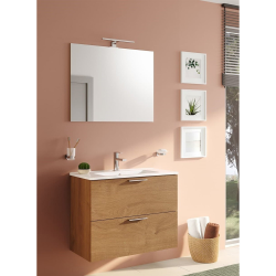 Vitra  Mia Bathroom Unit, Mirror, Washbasin, and LED Lighting, 79 x 61 x 39.5 cm - Oak (MIASET80D)