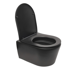 Geberit Toilet set Rapid SL support frame + matt black SAT rimless WC + Softclose seat + Black plate (BlackSATrimlessGeb-7)