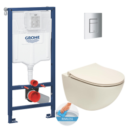 Grohe Toilet set Rapid SL support frame + Vitra Sento rimless toilet, matt Taupe + Softclose seat + Chrome plate