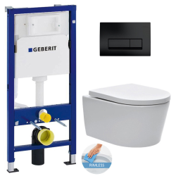 Toilet Pack Duofix UP100 Frame + SAT Rimless Toilet + Matt Black Flush Plate (SATrimlessGeb10)