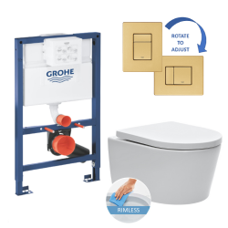 Grohe Toilet set Grohe 0.82m low height Rapid SL frame + SATrimless bowl + Grohe brushed gold Skate Cosmopolitan flush plate