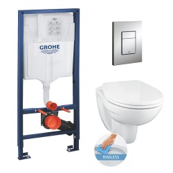 Grohe Toilet set Rapid SL toilet + Porcher rimless toilet bowl + Grohe Skate Cosmopolitan chrome flush plate (RapidSL-PorcherRimless)