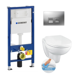 Geberit Pack WC DuofixBasic Geberit support frame + Porcher wall-hung toilet rimless + Geberit DELTA35 matt chrome plate (PorcherGeb2)