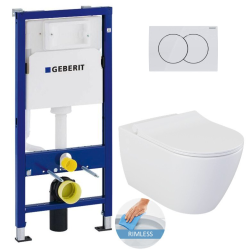 Geberit Toilet set UP100 Support frame + Livea Bello Rimless toilet + softclose seat+ alpine white plate (BelloGeb1)