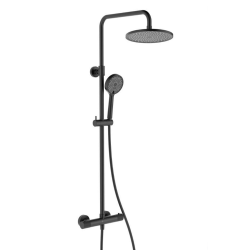 Shower Column with Thermostatic Mixer + 240 mm Rain Shower Head + 2-Jet Hand Shower, Black (SATSSTKC)