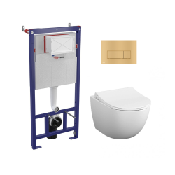 Toilet Pack Vitra Sento Rimless Toilet + SAT Support Frame + Alca Gold Dual Flush Plate (SMARTK-Sento-gold)