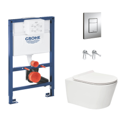 Toilet Pack Brevis Rimless Wall-Hung Toilet + Grohe Rapid SL Frame and Brackets + Grohe Chrome Flush Plate (RapidSLBrevis-82)