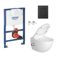  Toilet Pack Infinitio Rimless Toilet + Rapid SL Frame and Brackets + Grohe Matt Black Flush Plate (RapidSLSATClean-82-KF0)