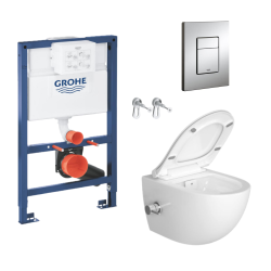 Toilet Pack Infinitio Rimless Toilet + Grohe Rapid SL Frame and Brackets + Grohe Chrome Flush Plate (RapidSLSATClean-82)