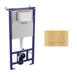 Pack SAT Toilet Support Frame with Cistern + Alca Matt Gold Dual Flush Plate (SATAMSK-gold)