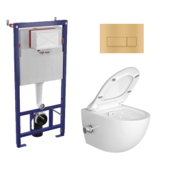 Toilet Pack SAT Infinitiorimless toilet + Support Frame + Gold Dual Flush Plate (SMARTK-SATClean-gold)