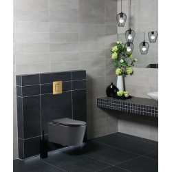 Toilet Pack Grohe Rapid SL Frame + Black SAT Rimless Toilet + Grohe Gold Mirror Effect Flush Plate (RapidSLBlackSAT-bgold)