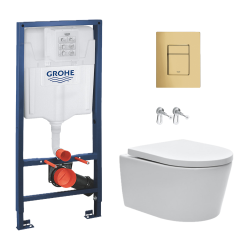 Toilet Set Grohe Rapid SL Frame + SAT Rimless Toilet + Grohe Gold Mirror Effect Flush Plate (RapidSLSAT-bgold)