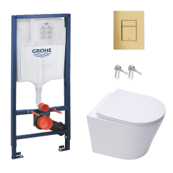 Toilet Pack Grohe Rapid SL Frame + Infinitio Rimless Toilet + Grohe Gold Mirror Effect Flush Plate (RapidSLInfinitio-gold)