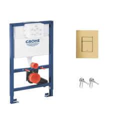 Grohe Toilet Pack 0.82m Low Height Rapid SL Support Frame + Gold Mirror Effect Flush Plate + Fixings (38526000-gold)