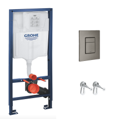 Grohe Toilet Pack Rapid SL Support Frame + Brushed Hard Graphite Flush Plate + Fixings (38528001-AL0)