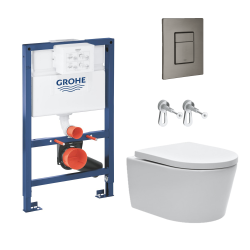 Toilet Pack Grohe Low-Height Rapid SL Frame + SAT Rimless Toilet + Grohe Brushed Hard Graphite Flush Plate (RapidSLSAT-AL0-82)