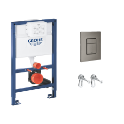 Grohe Frame Pack Rapid SL Low-Height Support Frame + Brushed Hard Graphite Flush Plate + Fixings (38526000-AL0)