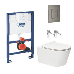 Toilet Pack Grohe Rapid SL Frame + Brevis Rimless Wall-Hung Toilet + Brushed Hard Graphite Flush Plate (RapidSLBrevis-AL0-82)