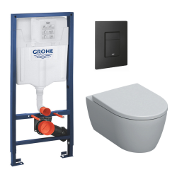 Toilet Pack Rapid SL Frame + Wall-Hung Geberit iCon Toilet + Black Matt Flush Plate  (RapidSL-ICon-KF0)