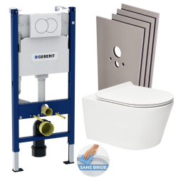 Geberit Toilet Support Frame Pack + Rimless SAT Brevis Toilet, with Invisible Fixings + Slim Soft-close Seat + Flush Plate + Cladding Se