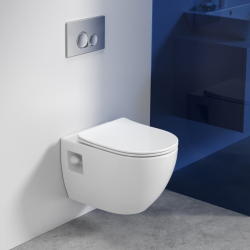 Duofix Pack UP720 Extra-Flat Support Frame + SAT Rimless Toilet with Soft-Close Seat + White/Chrome Flush Plate (SLIM-Project-C)