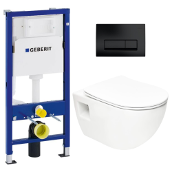 Geberit Duofix Pack UP100 Support Frame + SAT Rimless Toilet with Soft-Close Seat + Delta 50 Matt Black Flush Plate (ProjectGeb10)