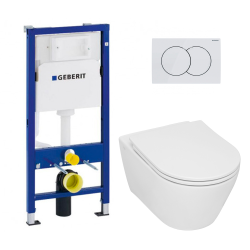 Toilet Pack Duofix UP100 Frame + Serel SP26 Rimless Toilet + Soft-Close Seat + White Flush Plate (SP26Geb1)