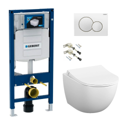 Toilet Pack Duofix UP320 Frame + Sento SmoothFlush Rimless Toilet + Soft-Close seat + White Flush Plate (GebSento-B)