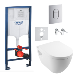 Toilet Pack Rapid SL Frame + SM26 Rimless Toilet + Soft-Close Seat + Arena Chrome Flush Plate + Insulation Set (ArenaSM26)