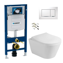 Toilet Pack UP320 Frame + Avva Rimless Toilet + Soft-Close Seat + Matt/Gloss White Flush Plate (GebAvva-K)