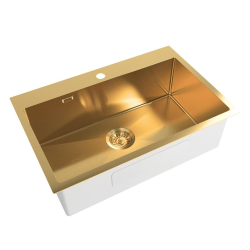 Swiss Aqua Technologies /Grohe Set Stainless Steel Built-In Kitchen Sink, 68x45x21 cm + Essence Single-Lever Tap, Brushed PVD Gold (SATSINK6845BG-SET2)
