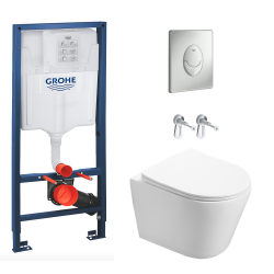 Toilet Pack Rapid SL Frame + Infinitio Rimless Toilet + Matt Chrome Skate Air Flush Plate (RapidSL-Infinitio-7)