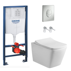 Toilet Pack Rapid SL Frame + Infinitio Rimless Toilet + Soft-Close Seat + Matt Chrome Plate (RapidSL-SquareInfinitio-7)