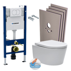 Geberit Pack Support frame 112cm + Swiss Aqua Technologies rimless toilet + White plate + Wall cladding set (SATrimlessGeb3-sabo)