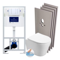 Villeroy & Boch Toilet set Frame + SAT rimless toilet and invisible fixings + Chrome plate + Wall cladding set