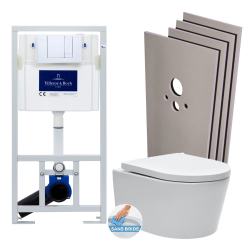 Villeroy & Boch Toilet set Frame + SATrimless toilet and invisible fixings + Chrome plate + Wall cladding set