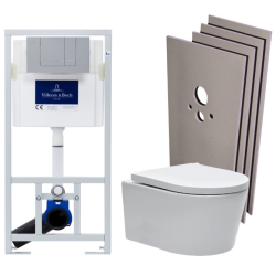 Villeroy & Boch Frame + SATrimless toilet, invisible fixings + Chrome plate + Wall cladding set (VCNSAT3SB)