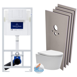 Villeroy & Boch Toilet set Frame + SATrimless toilet and invisible fixings + White plate + Wall cladding set