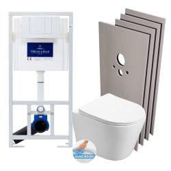 Villeroy & Boch Pack WC Frame + Infinitio Rimless WC + Soft-Close Seat + White Flush Plate + Cladding Set (VCNINFI2SB)