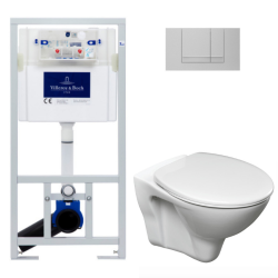 Villeroy & Boch Viconnect support frame + Cersanit S-line Pro toilet with seat + Matt chrome plate (ViConnectS-LinePro-3)