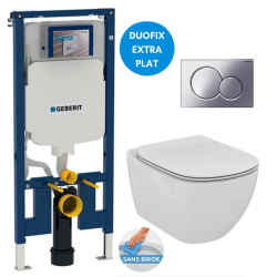 Geberit WC Pack Extra-flat support frame UP720 + Ideal Standard Tesi Aquablade WC + Softclose seat + Chrome plate