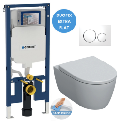 Geberit Duofix extra-flat WC frame pack + Geberit iCon rimless WC + softclose seat + White plate (SLIM-iCon-C)